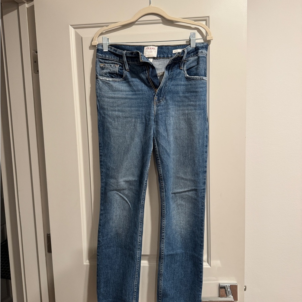Frame Women's Heritage Le Sylvie Slender Straight Leg Jeans in Classic Blue